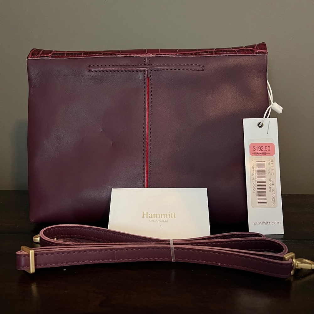 Hammitt Burgundy Croc-Embossed Wristlet with Gold Accents - Picture 2 of 4